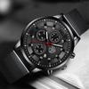 Fashion Business Men's Stainless Steel Mesh Strap Quartz Watch Fake Three Eyes With Date Watch