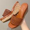Pesstwei  Summer Street Designer Wood Grain High Heels Hollow Out Breathable Fashion Platform Wedges Woman Slippers Shoes