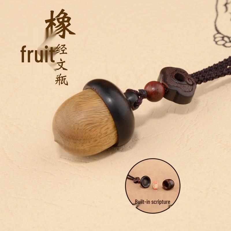 Ethnic Sandalwood Acorn Pendant Necklace with Hollow Long-Style GaU Box Design