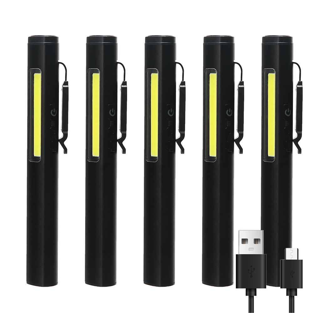 Usb Rechargeable COB Floodlight Flashlight XPE High Beam Aluminum Alloy Pen Clip Work Light Built In Battery with Tail Magnet