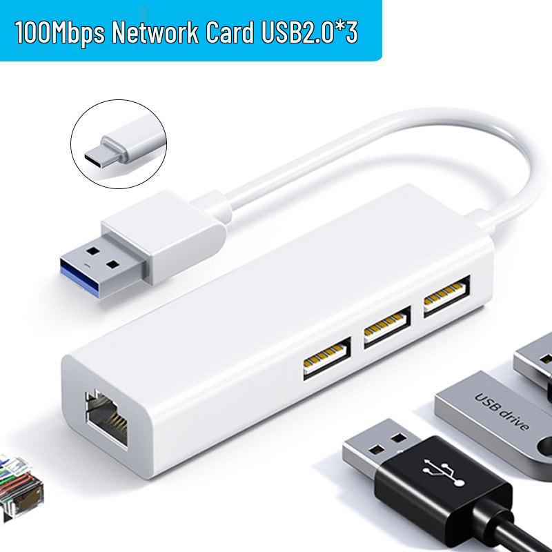 RJ45 Type-C to USB Network Card Converter, USB2.0 HUB, Driver-Free 100Mbps Wired Network Adapter