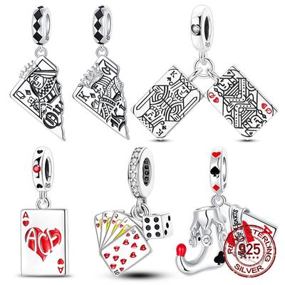 Playing Cards Charms Bead Copper Spades K Hearts Q Dangle Pendant Fit Bangle Bracelet Necklace Diy Jewelry