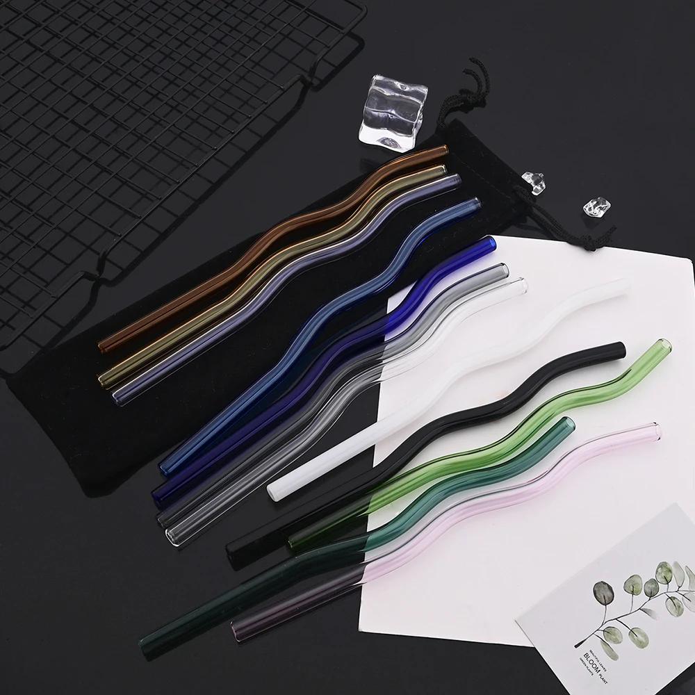 5Pcs/Set Glass Straws Wavy Reusable Drinking Straws Colorful Eco-friendly Straws for Drinks Coffee Milk Tea Straw Barware