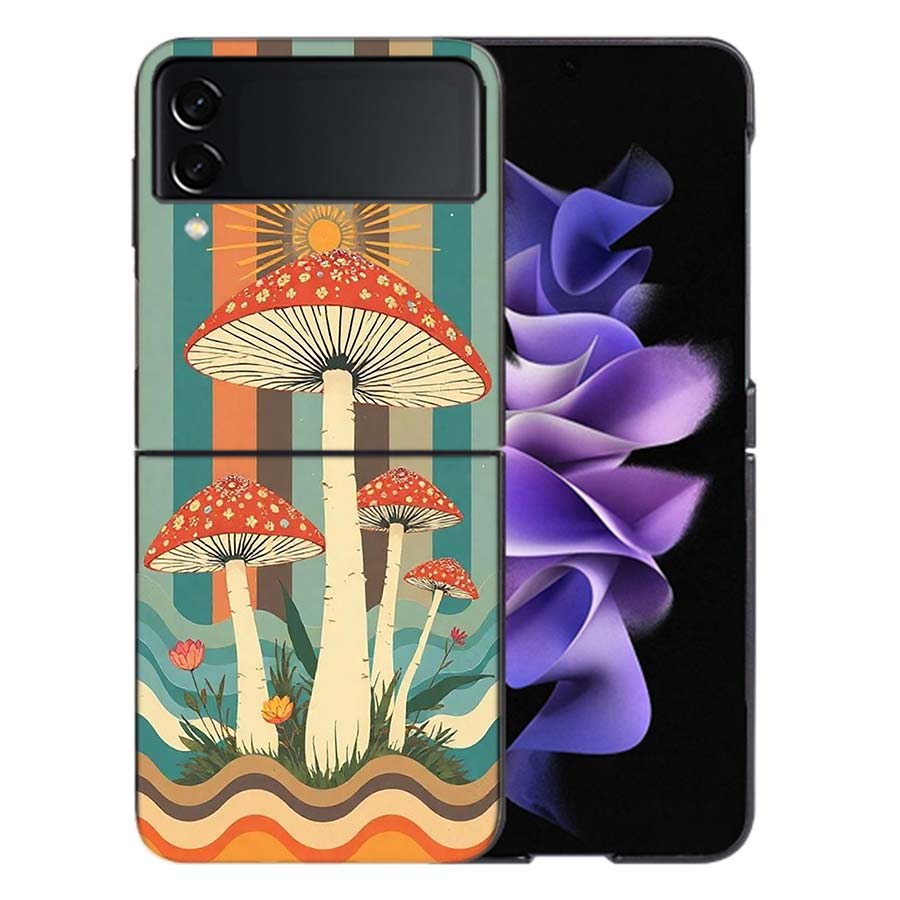 Boho Hippy Mushroom Sunrise Phone Case For Samsung Z Flip 6 7 5G Galaxy Z Flip 5 4 3 5G Cases Shockproof Hard Cover TPU