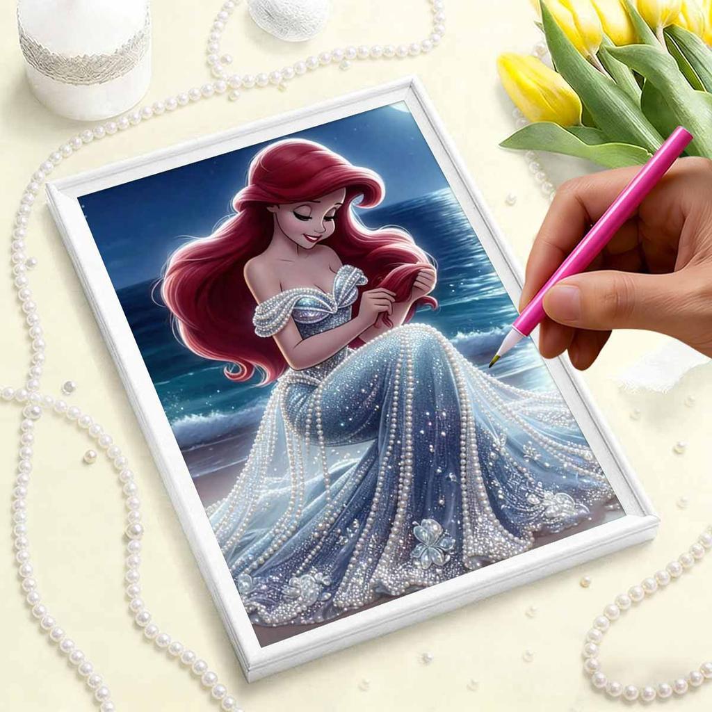 Disney Ariel DIY Pearl Artwork Jewelry Designed for Ariel A Handmade Gift Suitable for Wall Decoration, Suitable for Both Home and Office Environments