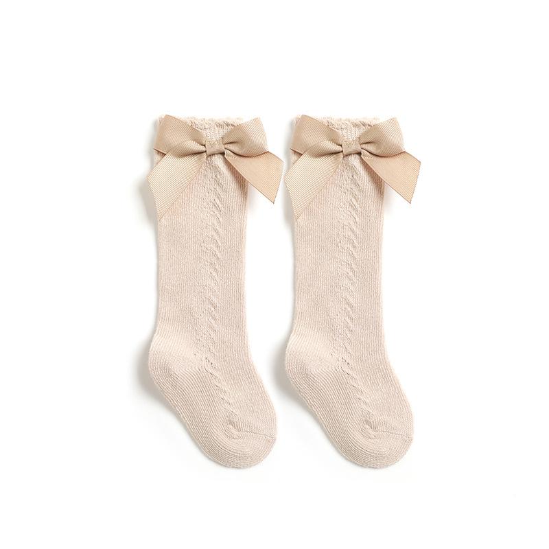Toddler Baby Girls Knee Hight Stocking Cotton Socks 0-7Years Solid Color Bowknot Thin Spring Summer