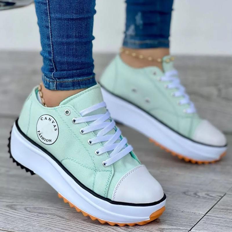 Scarpe di Tela Primavera Estate da Donna Moda Colore Caramella Sneakers con Zeppa Allacciatura Scarpe Singole da Donna Scarpe Piatte Casual da Donna
