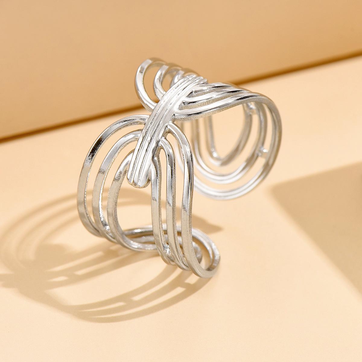 Elegant Geometric Stackable Stainless Steel Adjustable Open Ring for Women