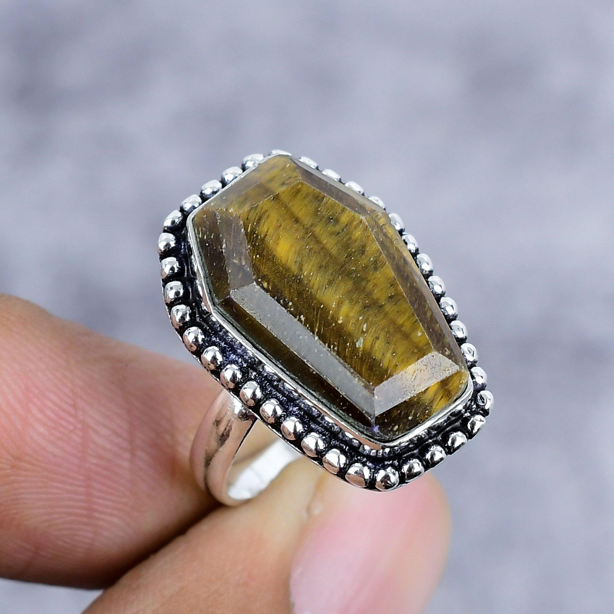 

Tiger Eye Gemstone Handmade 925 Sterling Silver Jewelry Ring Size 8 M-2595