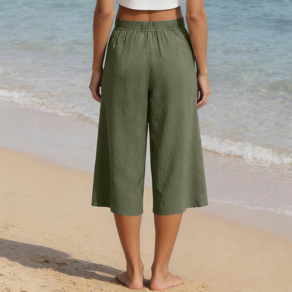 Womens Baggy Wide Leg Pants Summer High Waisted Palazzo Pants Beach Vacation Casual Trousers With Pockets