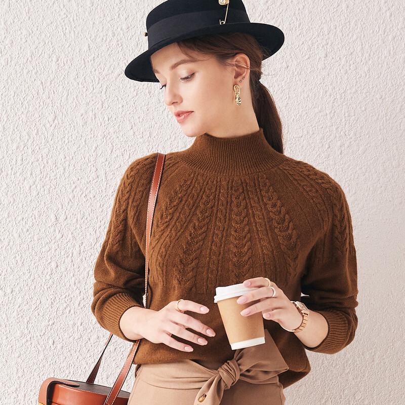 

PALUOPO Women s Half-High Collar Cable Knit Cashmere Sweater M 100