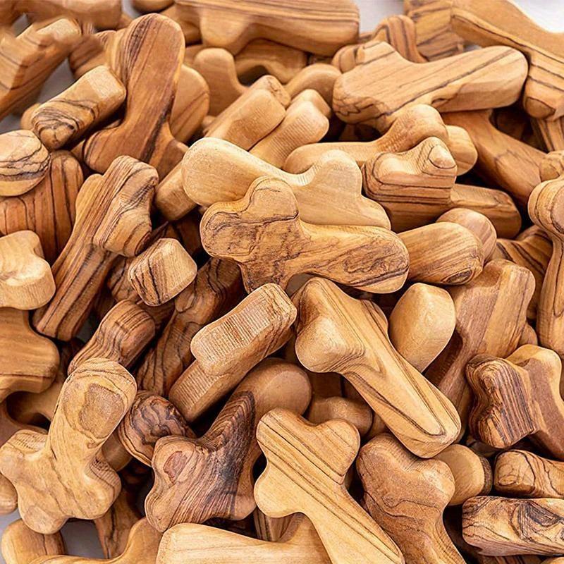 Palm Cross Olive Wood Smooth Hand Cross Wooden Prayer Cross Christ Ornaments Holding Crosses Religious Charm Necklace Pendant