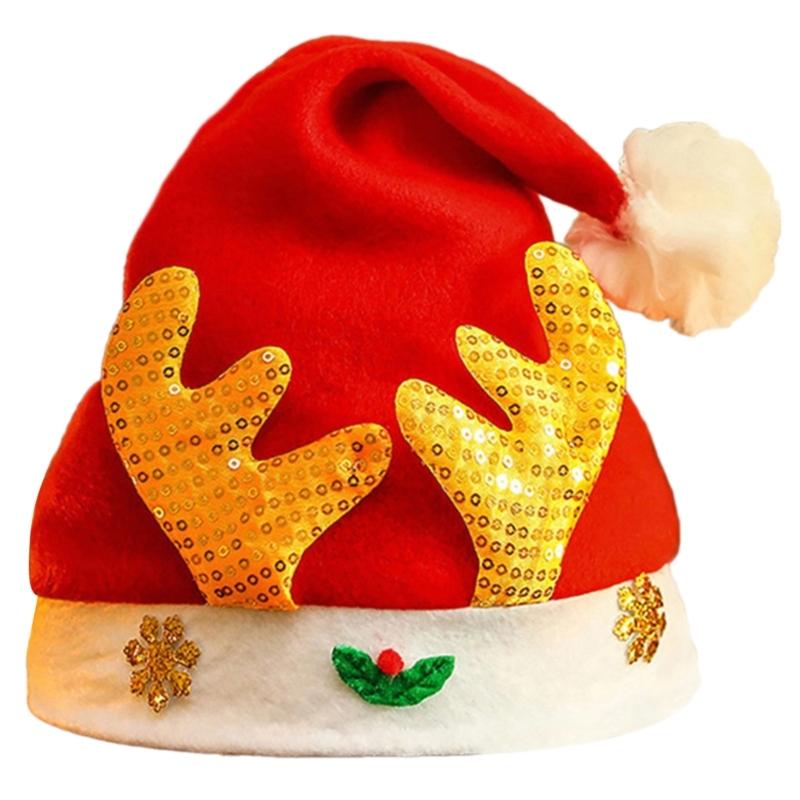 Nonwoven Christmas Hat with Reindeer Santa Hat Seasonal Party Props Hat Santa Caps Festival Decoration Soft Bobble Hat