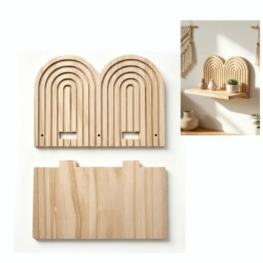 Floating Design Wall Mounted Shelves Multi-Layer Design Wooden Shelves Arched Wall Shelves Bedroom