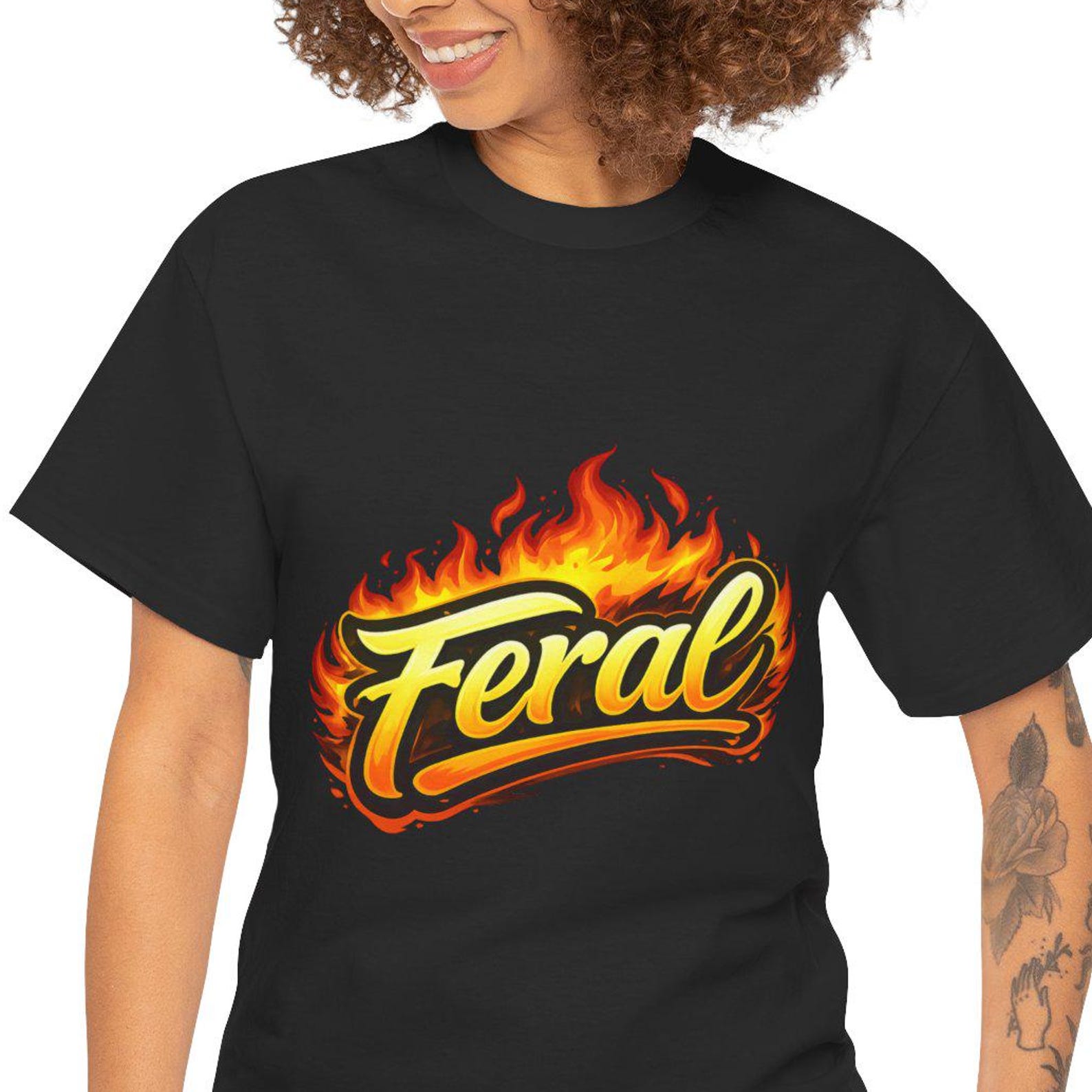 Feral Flame Script Tee | Fire Graphic T-Shirt 3XL