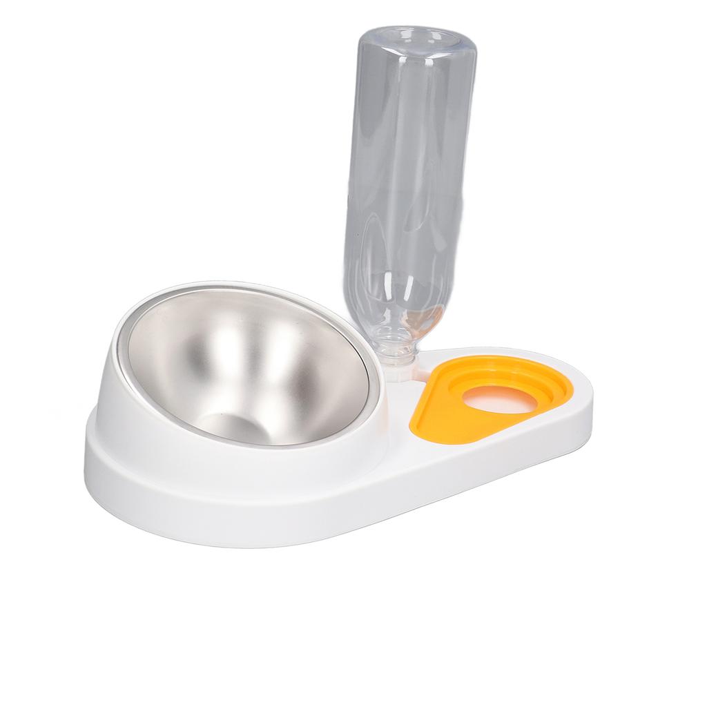 Cat Water Food Bowl Automatic Water Filling 16 Degree Tilt Stainless Steel Double Pet Bowl Set White