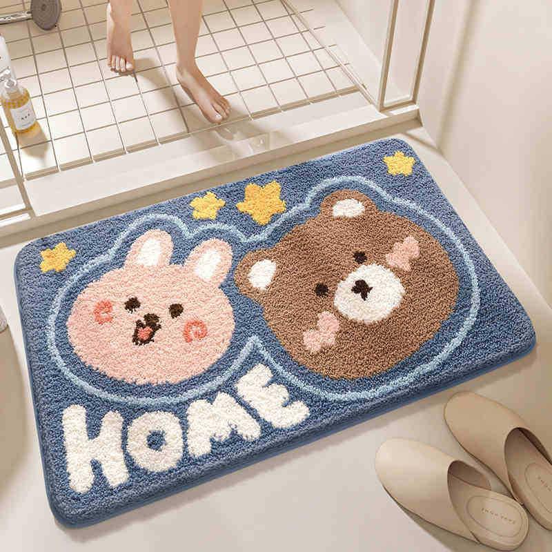 Cartoon Faux Cashmere Washable Door Mat - Dirt-resistant & Water-absorbing Bathroom Floor Mat