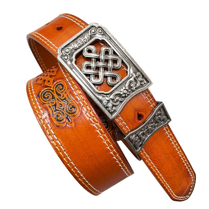 

3.8CM Pattern Embossing Retro Cow Shin Genuine Leather Belt for Men Quality Design Chinese Ethnic Style Male Strap 125cm