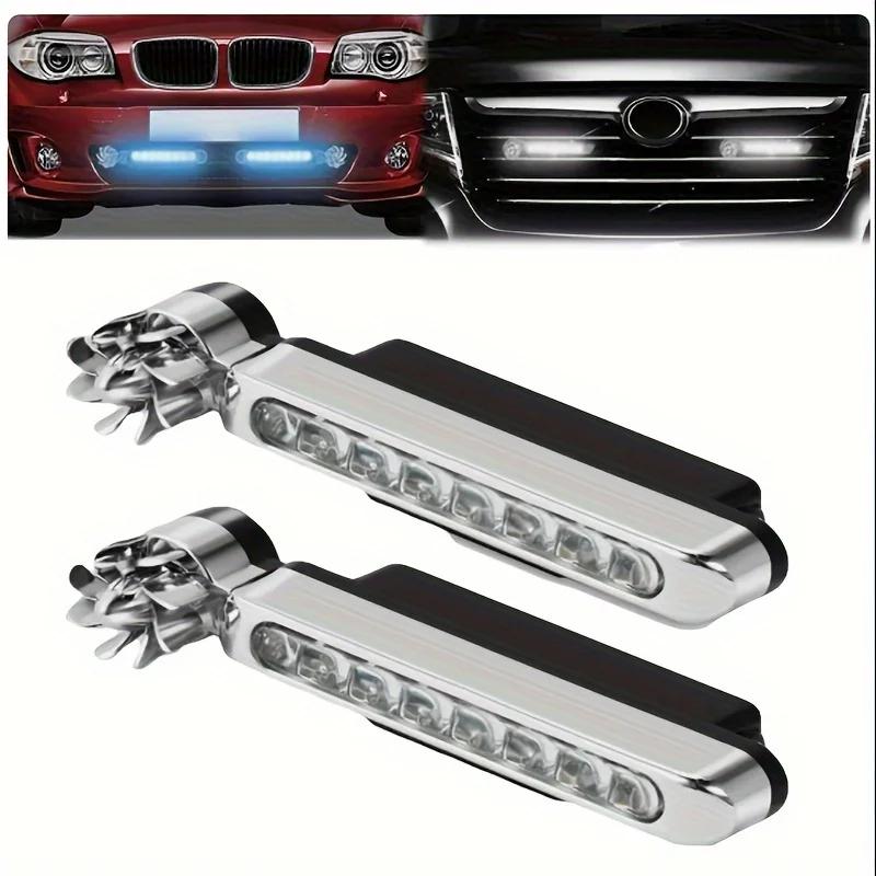 2 pezzi Auto ad Energia Eolica Luce Diurna a LED Illuminazione Ausiliaria Lampada a Ventola Rotante Fari Diurni per Automobili Decorativi
