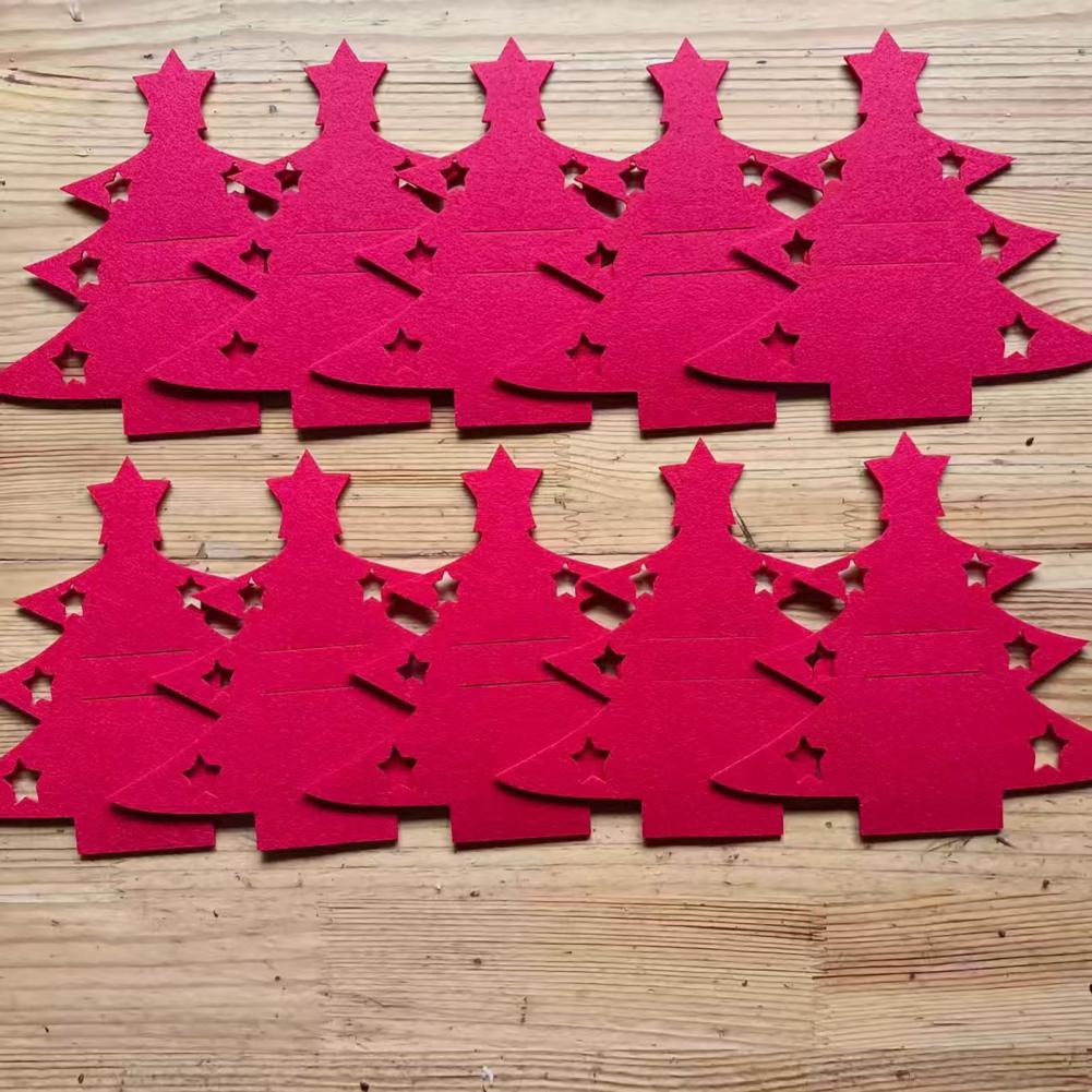 Festive Dining Table Accessories Felt Utensil Holders Festive Christmas Tree Shaped Felt Cutlery Holders Mats for Holiday Table