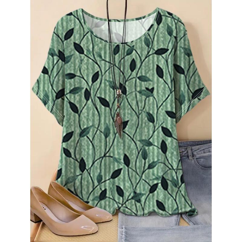 

New plus size women s round neck loose short sleeve T-shirt S