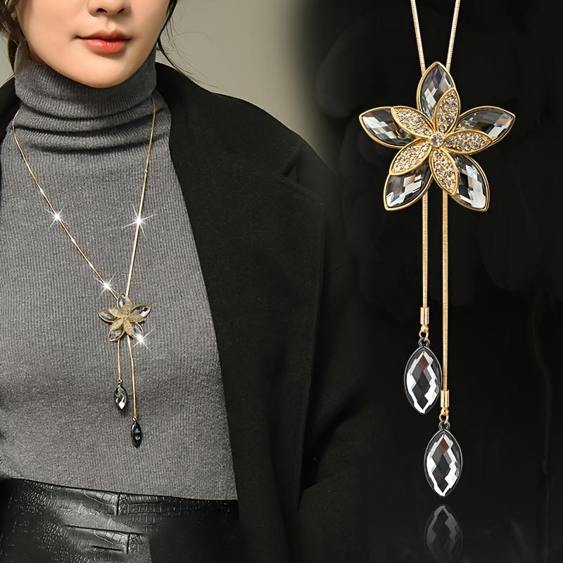 

Fashionable Elegant Marquise Flower Pendant Long Sweater Chain – Artificial Crystal Gray, Perfect Fall Winter Accessory for Women, Ideal Gift золотий жовтий колір