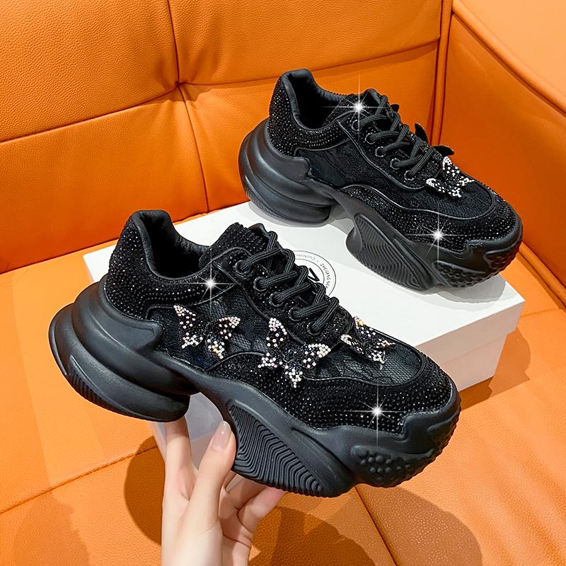 

Women Platform Sneakers Shine Butterfly Design Casual Shoes Vintage Lace Up Running Sneakers Tennis Outdoor Sports Shoes Female 35