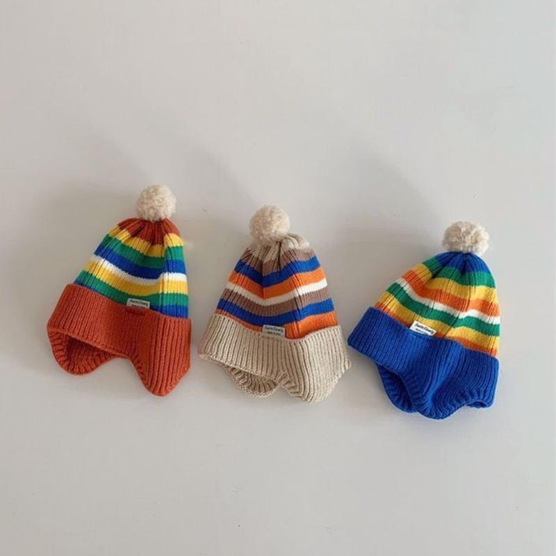 Baby Winter Knitted Hat Girls Boys Ear Flaps Hat Windproof Ear Muffs Bonnet Outdoor Headwear Toddler Fashion Headdress