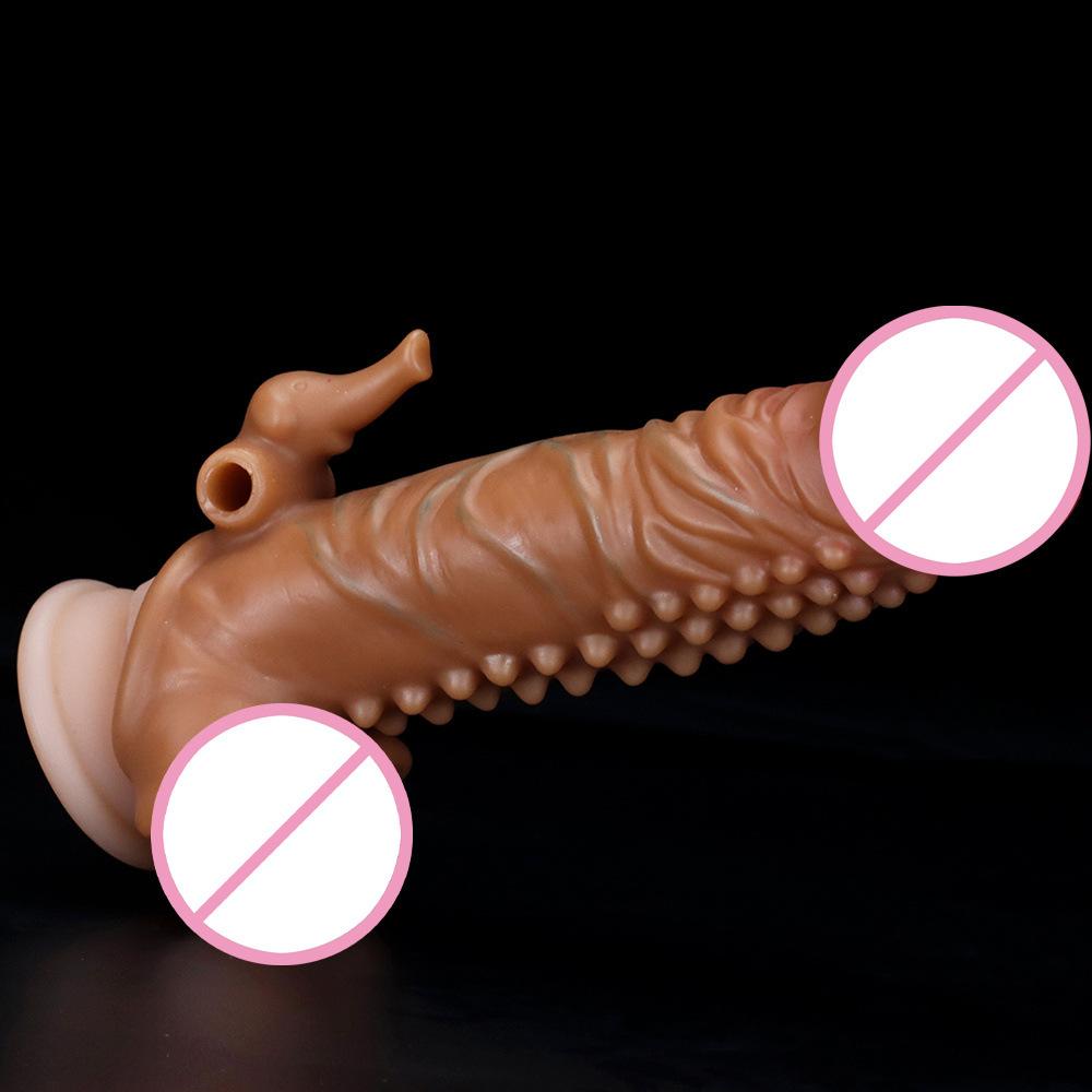 Male Penis Condom Extended Enlarged  Hollow  and Thickened Glans Condom for Sexual Pleasure  Silicone Long-lasting Penis Condom