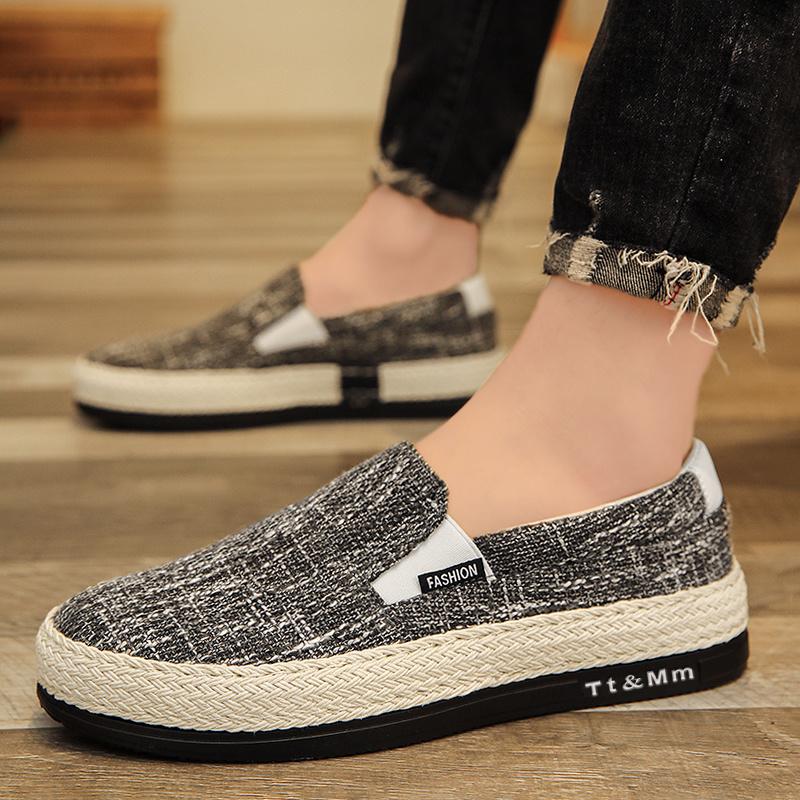Hot Sale Men's Loafers Linen Breathable Casual Flats Shoes Men Espadrilles Slip-on Canvas Shoes Man Fisherman Driving Footwear
