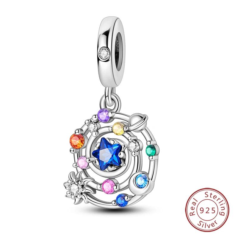 100% Copper Blue Round Crystal Life Tree Angel Star Moon Pendants Charms Fit Original Bracelets Diy Jewelry