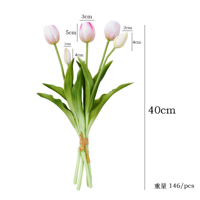 Simulation 5 sticks tied soft silicone tulip fake flower living room tabletop ornament decorative fake flower