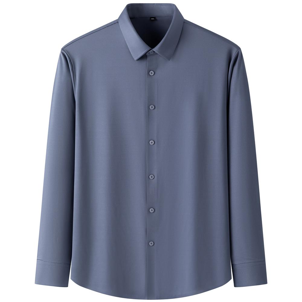 Sumptuously Comfortable Nylon And Spandex Blend Solid Men's Breathable Slightly Stretch Long Sleeve Button Up Business Shirts