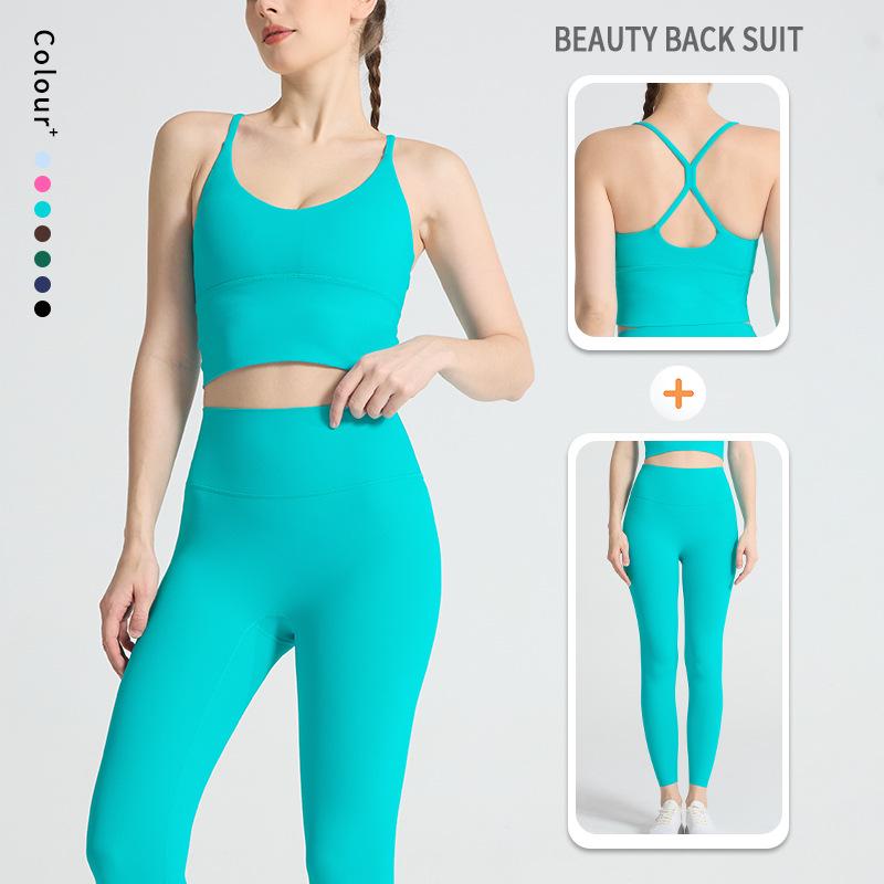 

Комплект для йоги нюдового цвета с высокой талией и эффектом пуш-ап: Сексуальный спортивный топ с вырезом-каплей на спине и леггинсы Large