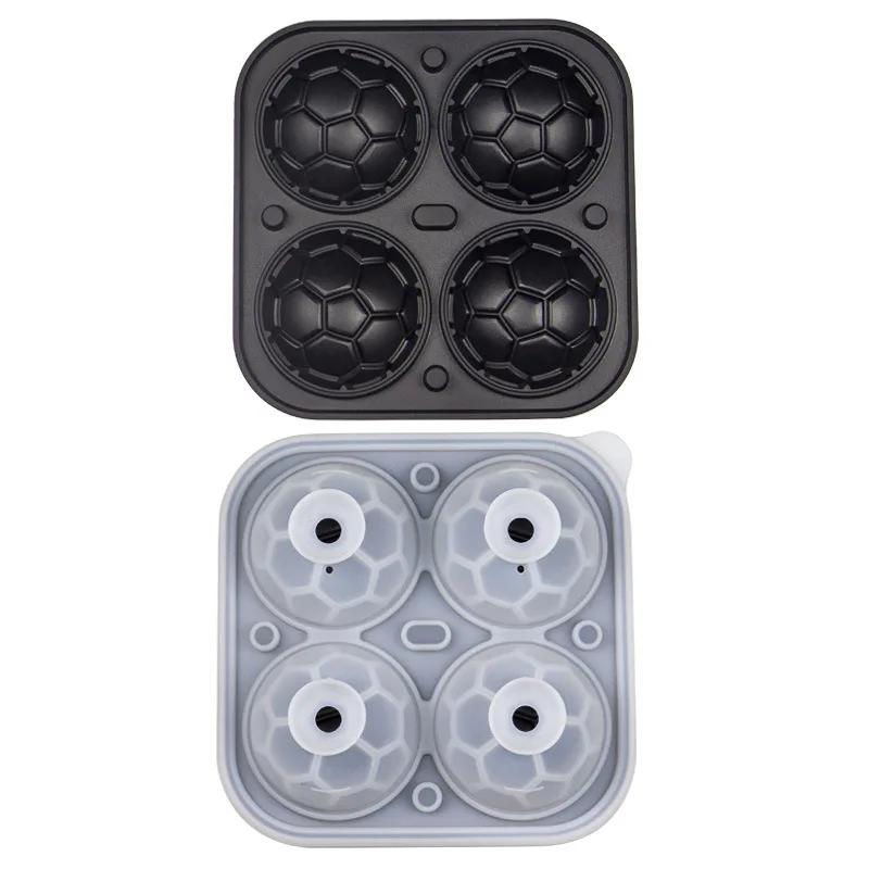 4Grids Silicone Ice Grid Football Ice Cube Mold with Cover Ice Cube Maker for Whiskey Cocktails Kitchen Bar Tool Accessory