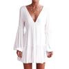 2026 Spring/Summer Sexy European & American Women's Deep V-Neck Long Lantern Sleeve Solid Color Dress