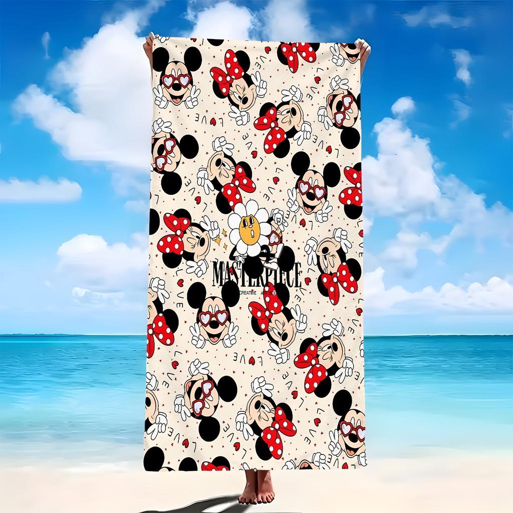 1pc Mickey & Minnie Mouse Beach Towel, Polyester Quick Dry Travel Towel, Lightweight Soft Beach Blanket for Swimming, Cam