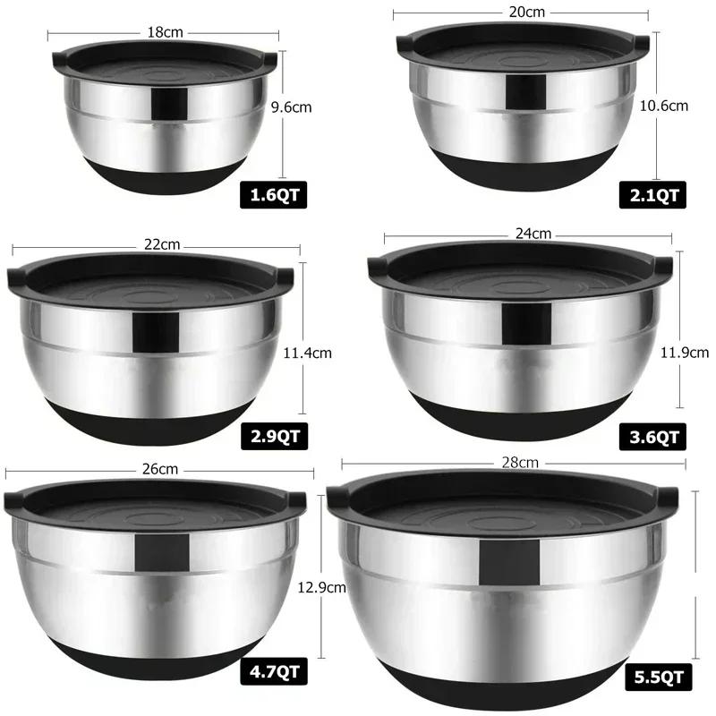 Multiple sizes Stainless Steel Basin Salad Bowl Egg Beater Bowl Silicone Base Thick Cooking Basin Salad Basin Baking Mixing Bowl