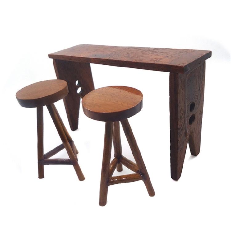 Miniature Dollhouses Display Round Top Stool Accessory 1/12 Scale, Realistic Zakka Wood Table Dollhouses Miniature