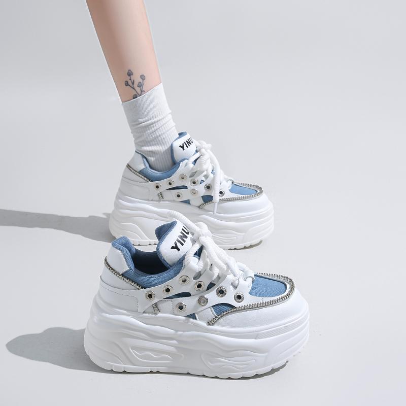 Fashion 8CM High Platform Sneakers Women Casual Leather Sport Shoes New Autumn Vulcanized Skateboard White Shoes Woman Chaussures Femme