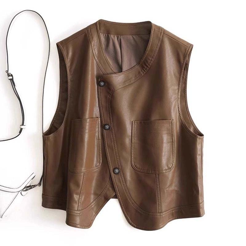 

Жилет для женщин Осень Зима Топы без рукавов Жилет Утепленный Повседневный Жилет с круглым вырезом XXXL коричневый