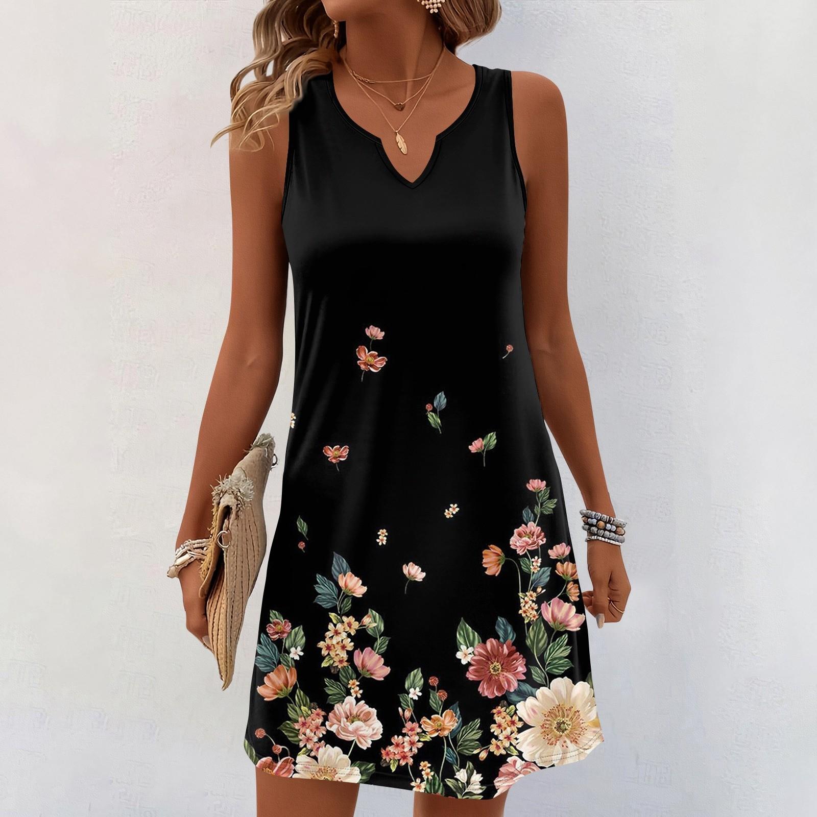 

Женские летние платья с V-образным вырезом и принтом без рукавов Сарафан Повседневное платье XXXL