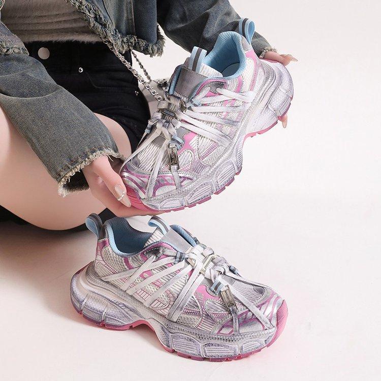 Leather version~ thick-soled heightening spider dad shoes 2025 new versatile polish fashion casual sports shoes single shoes