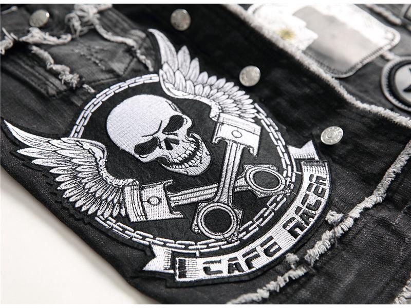 Cardigan en jean noir brodé pour homme 2022 - Gilet décontracté à revers pour jeunes