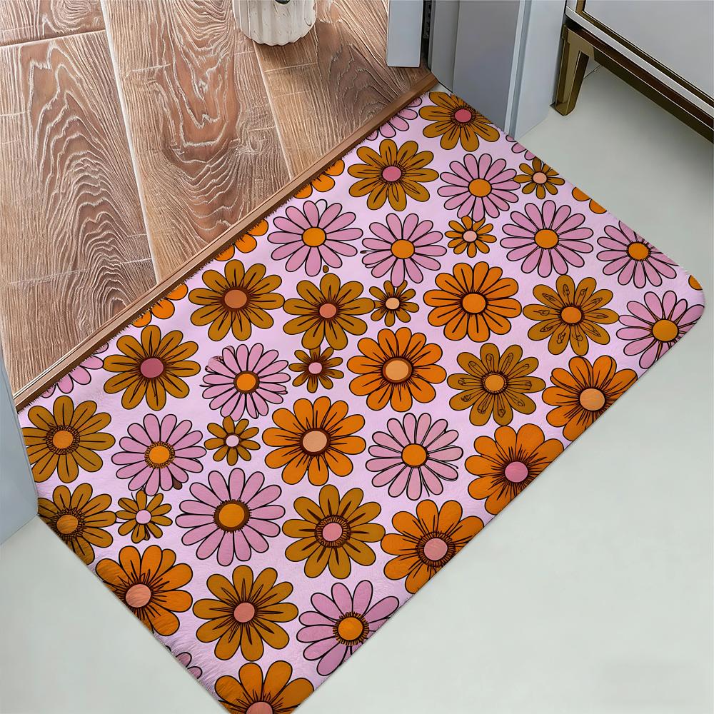 Groovy Flowers Floor Mat Cozy Flannel Soft Thick Non-Slip Mat For Living Room Bedroom Kitchen Decor Rugs