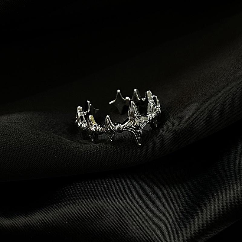Fashion Irregular Cross Star Open Ring For Women Men Punk Gothic Sliver Color Adjustable Couple Rings Y2K Egirl Jewelry Gift