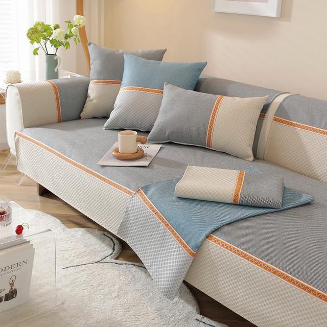 

Чехол для дивана из хлопка и льна, простой нескользящий универсальный защитный чехол для дивана для четырех сезонов, соответствующий цвету, против царапин, для домашних животных 70x70cm 1PCS серый