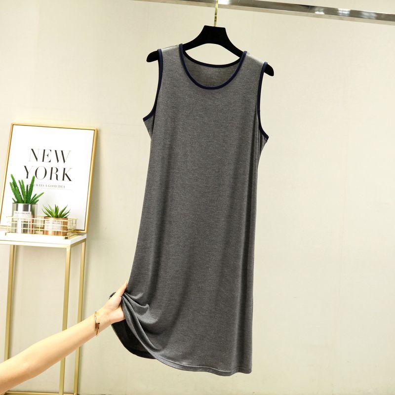 

Свободное платье-сдвиг большого размера Женское летнее тонкое модальное повседневное платье Верхняя одежда Домашняя ночная сорочка Платье без рукавов Iron Gray XL (65.00 kg-75.00 kg recommended