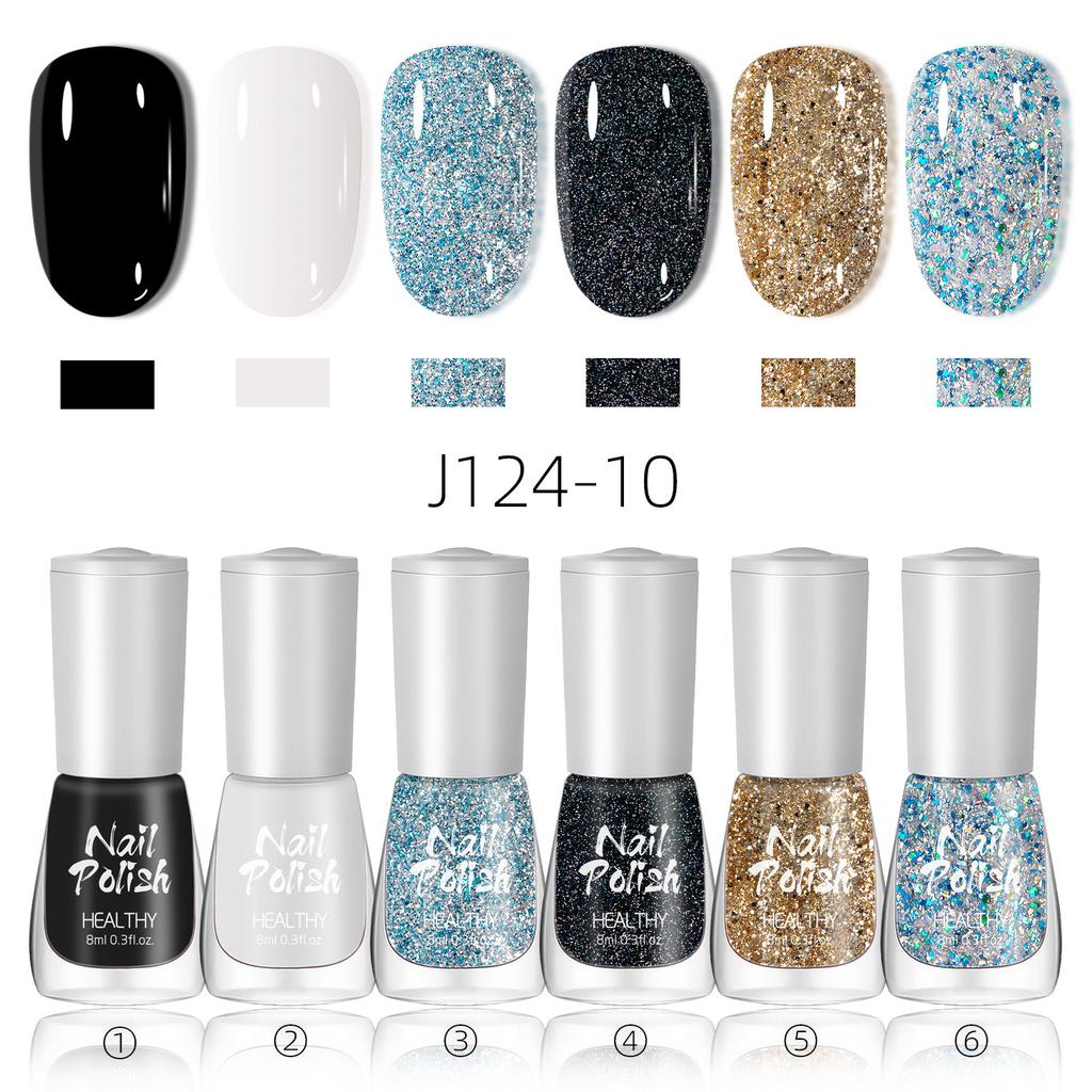 Water-based Nail Polish Set, No Baking, Quick Drying, Environmentally Friendly, Odorless, White Fine Flash Nail Polish Glue