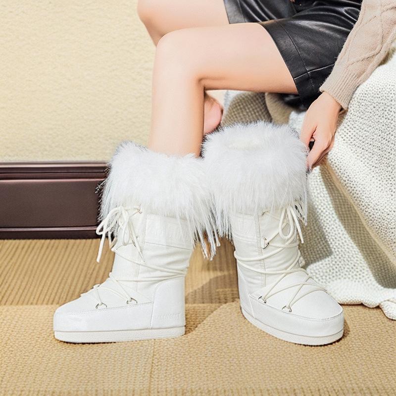 Moon MOOON thick-soled inner height increase snow boots women's 2025 winter thickened warm waterproof cotton boots non-slip tube mouth hair